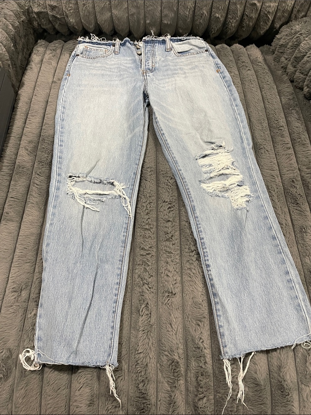 Light Wash Straight-Leg Distressed Jeans